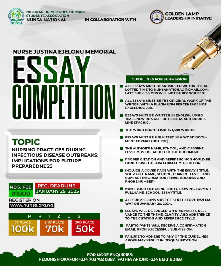 Read more about the article THE MAIDEN EDITION OF NURSE JUSTINA EJELONU MEMORIAL ESSAY COMPETITION