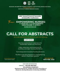 Read more about the article ABSTRACT SUBMISSION FOR THE 28TH NUNSA ANNUAL GENERAL ASSEMBLY AND SCIENTIFIC CONFERENCE