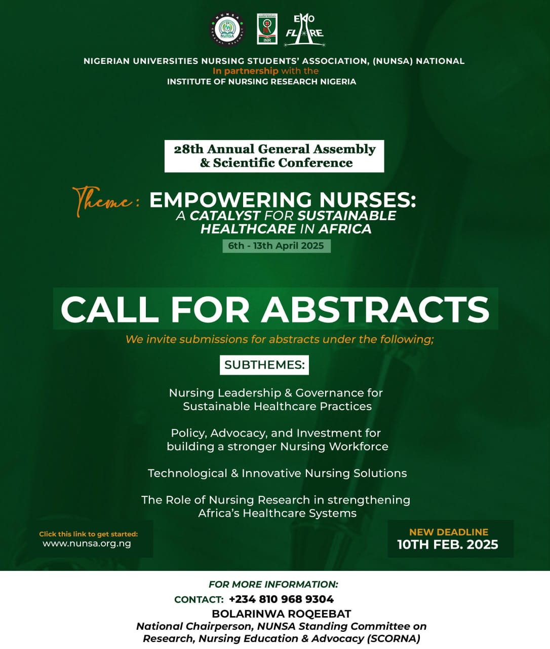 You are currently viewing ABSTRACT SUBMISSION FOR THE 28TH NUNSA ANNUAL GENERAL ASSEMBLY AND SCIENTIFIC CONFERENCE