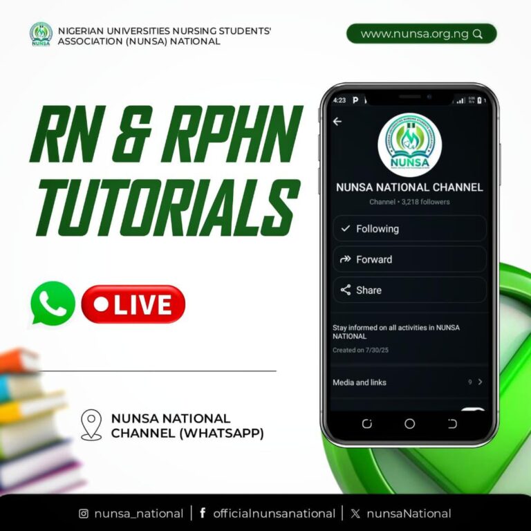 Read more about the article NUNSA National Announces RN & RPHN Tutorials – Live on WhatsApp