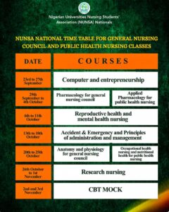 Time Table of NUNSA Tutorials
