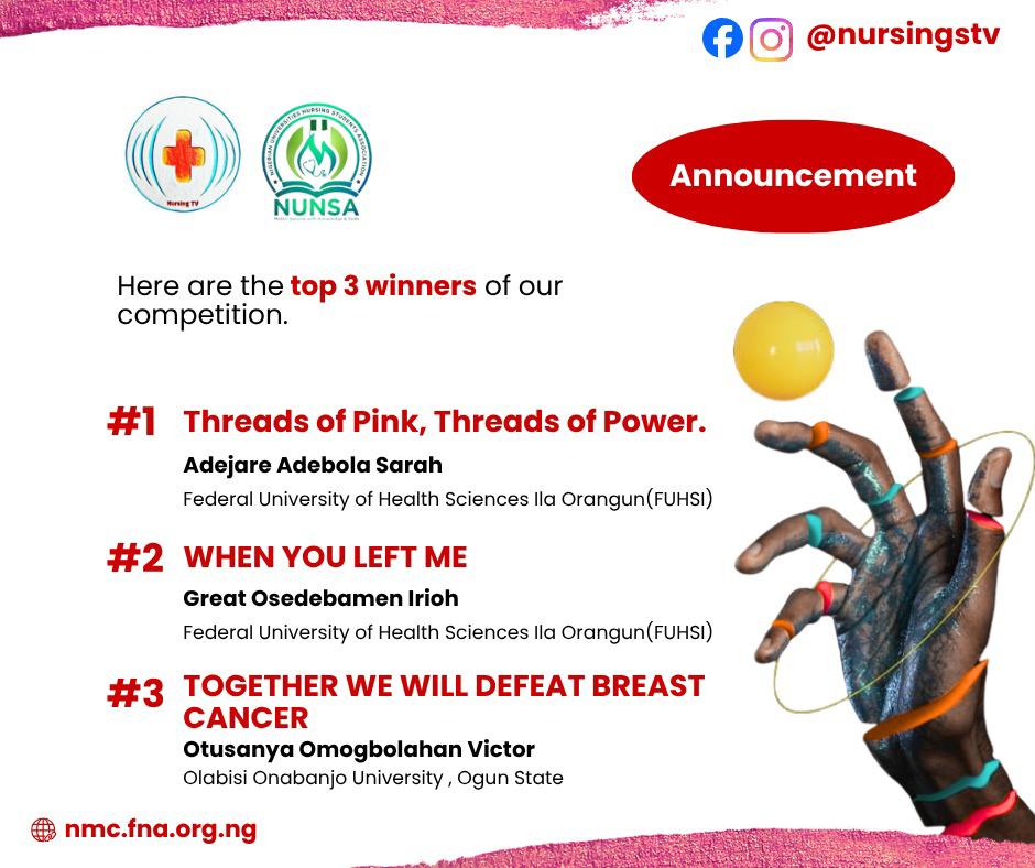 You are currently viewing Winner Announcement: NUNSA-Nursing TV Breast Cancer Awareness Art Competition