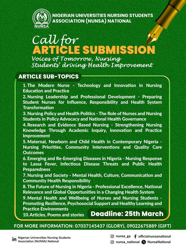 You are currently viewing Call For Article Submission: Submit Your Work to the NUNSA National Magazine